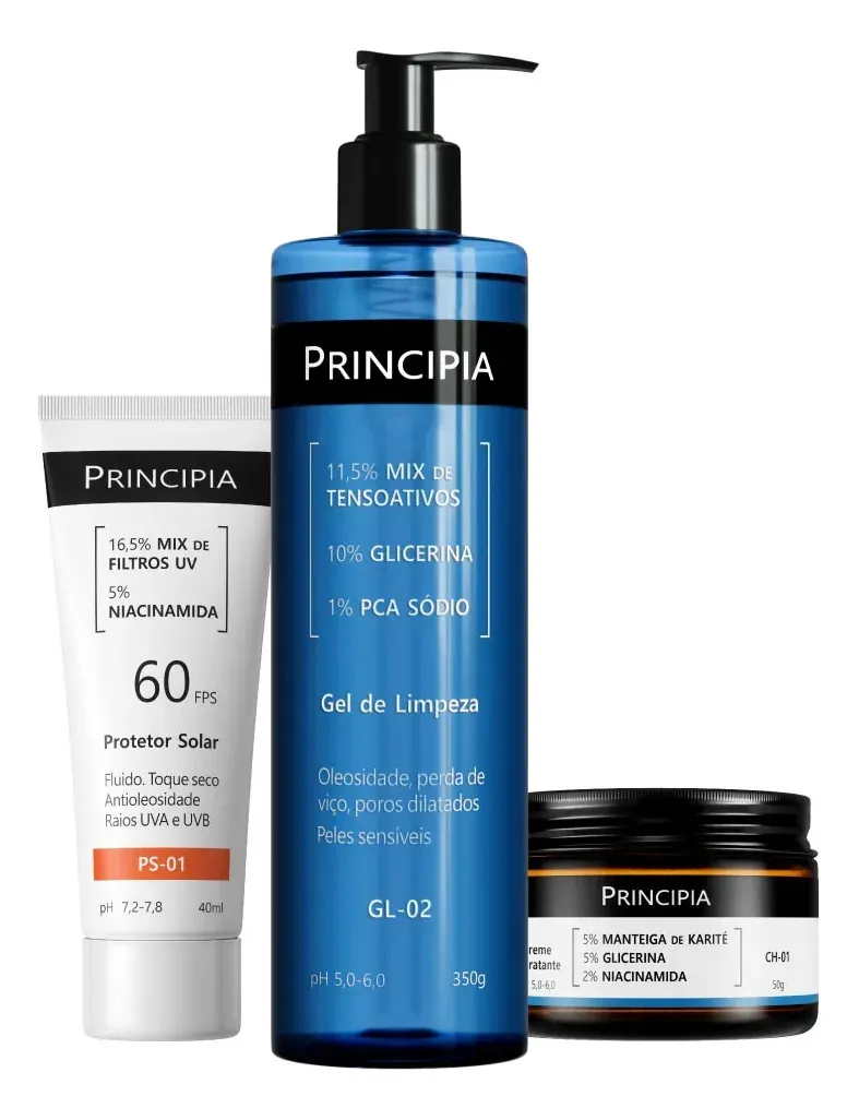 Kit Principia Rotina de Skincare Pele Sensível com Protetor Solar FPS 60